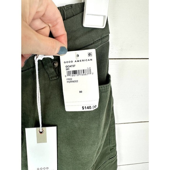 NWT Good American Army High Rise Straight Cuffed Jeans Fern - Picture 3 of 9